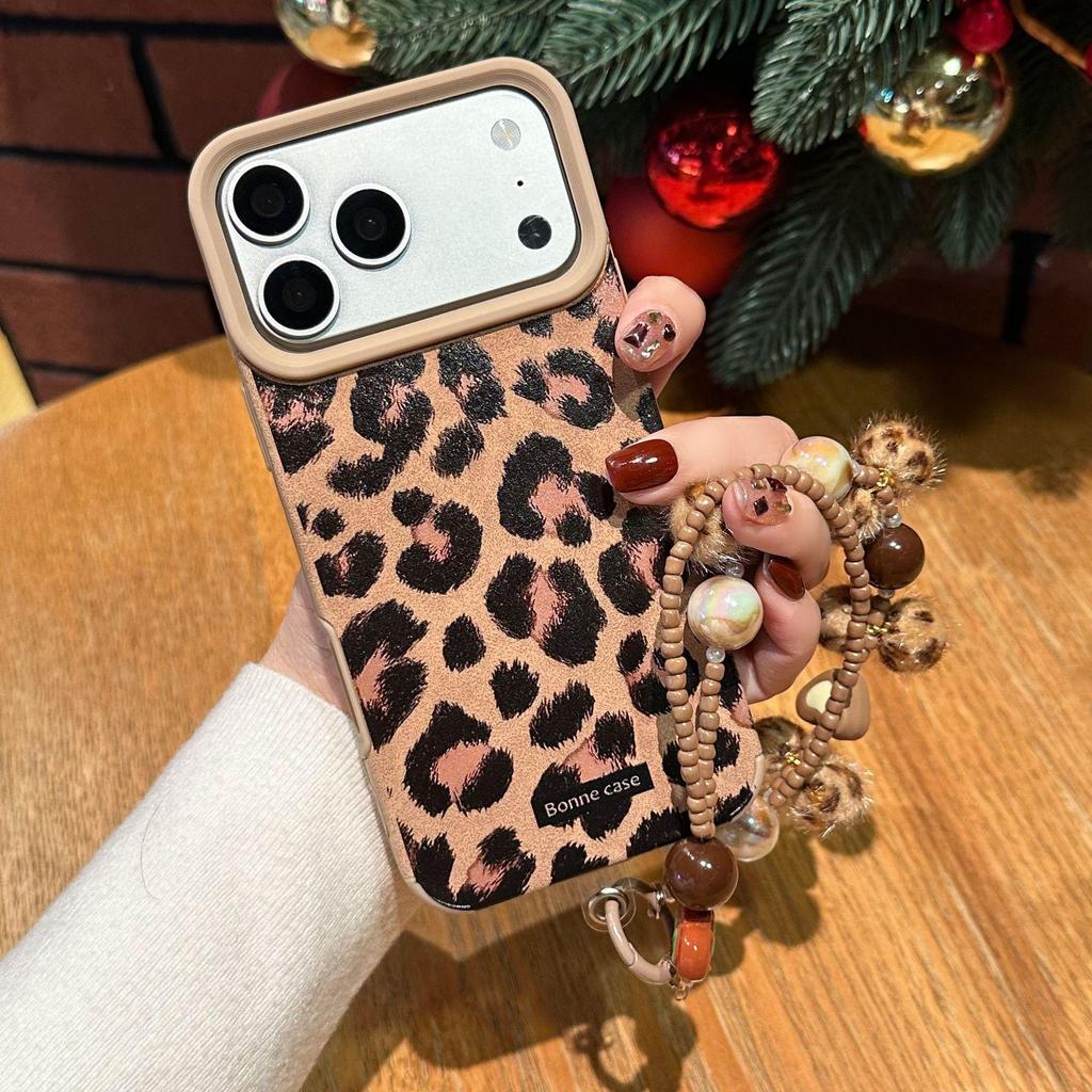 Suede Leopard Print Phone Case with Lanyard for Apple 17PROMAX/16/12/11.