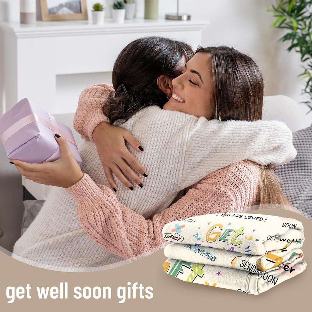 Get Well Soon Flannel Throw Blanket Inspirational Healing Quotes Cute Cartoon Gift Blanket For Sick Friends Family