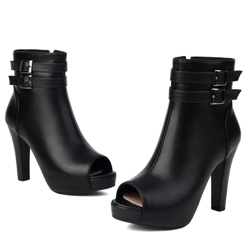 Women's Ankle Boots 2025 Spring Peep Toe Black White Pink Fashion Buckle High Heel Autumn Short Boots Ladies Party Dance Shoes