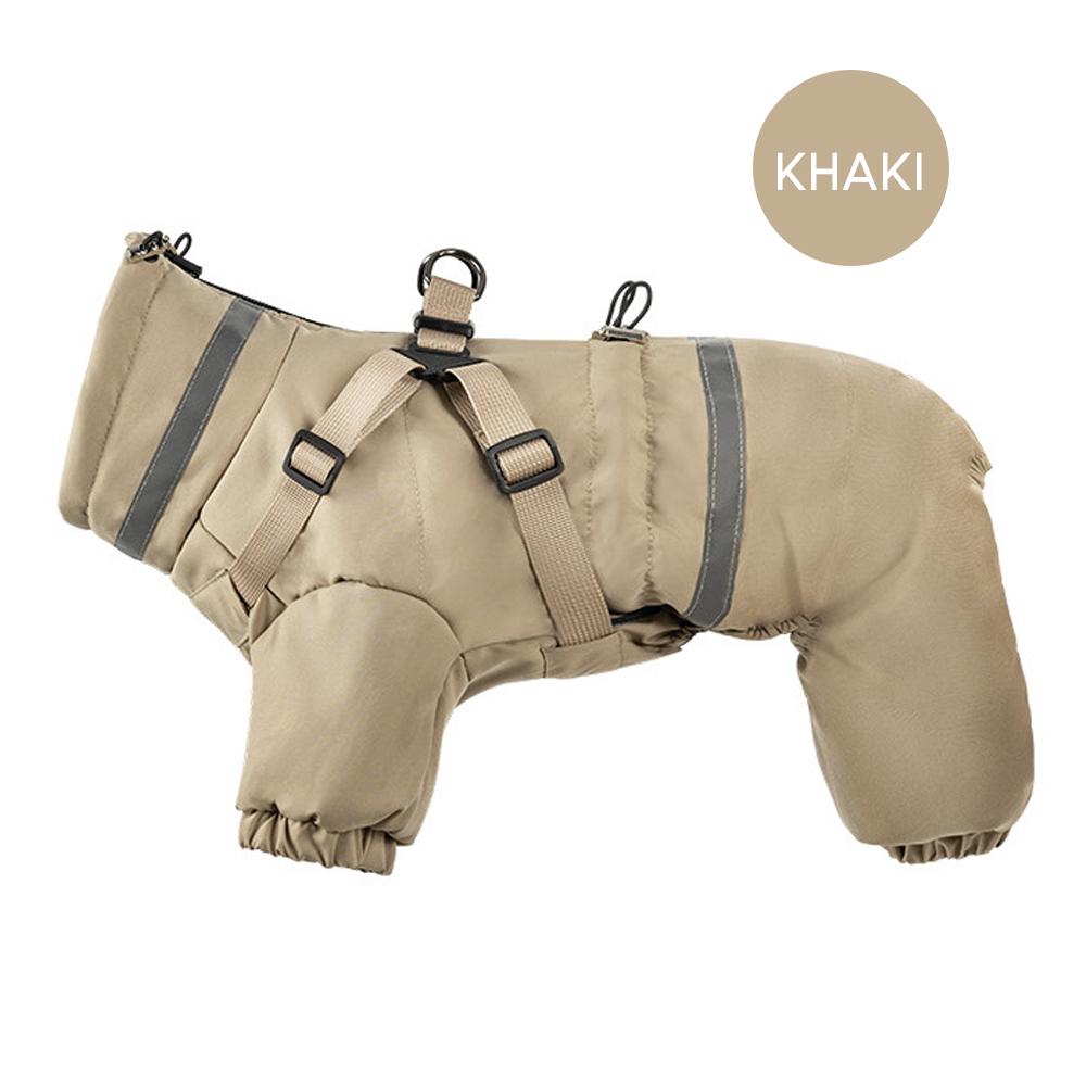 Dog Winter Clothes Warm Overalls for Small Medium Dog Water Repellent Thicken Padded Dog Coat with Harness Adjustable Reflective