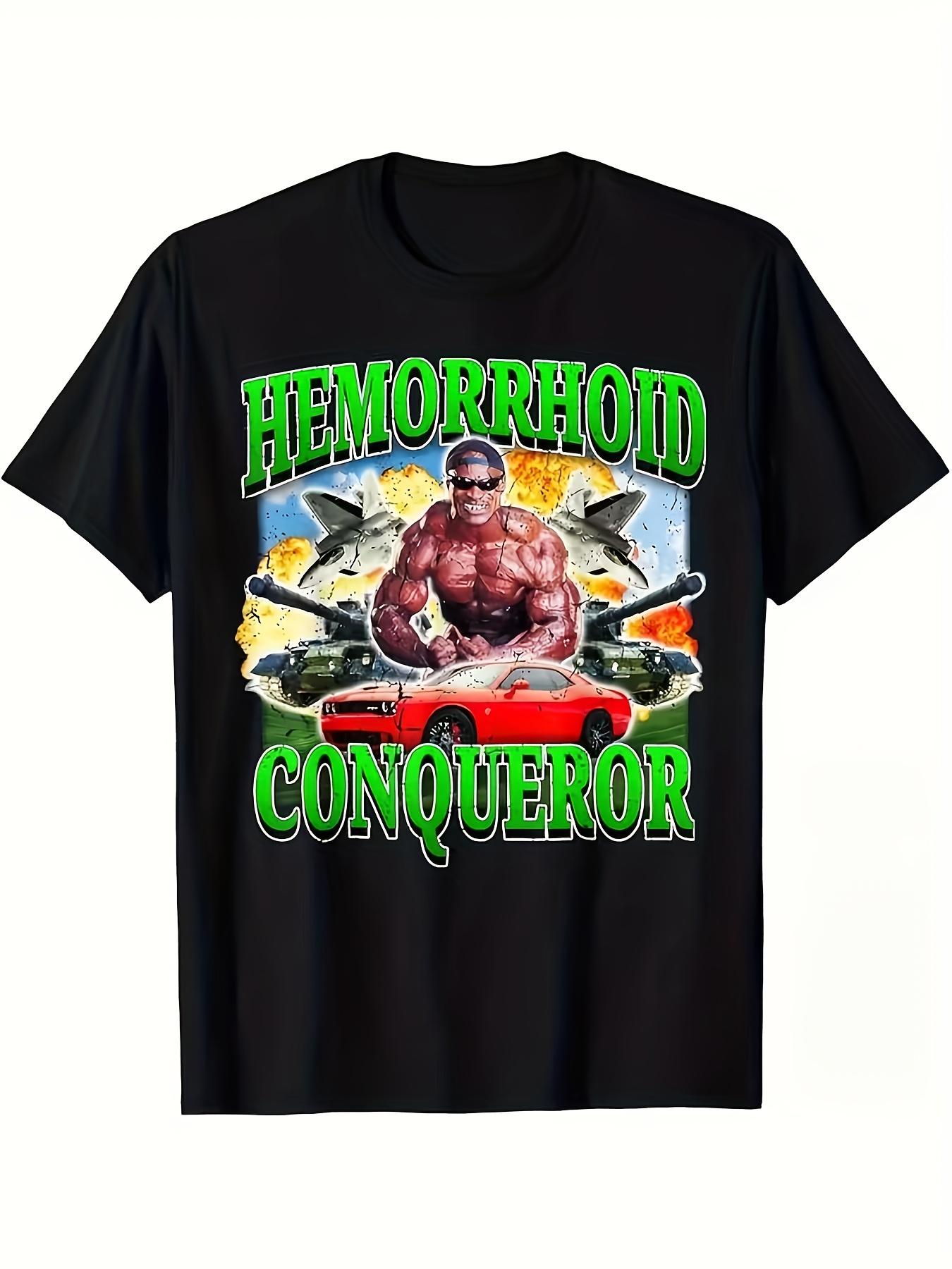 1pc MenS Funny Hemorrhoid Conqueror Graphic TShirt Medical Humor Tee with Hemorrhoid Design Green Red Medical Text Print S