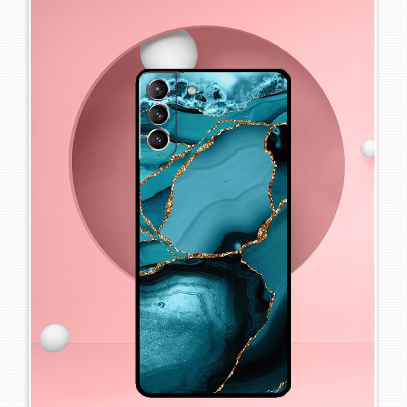 Teal Blue Gold Agate Marble Case For Samsung Galaxy S25 Ultra S21 S22 S23 S24 Ultra S9 S10 S20 Plus S25 FE Cover Funda