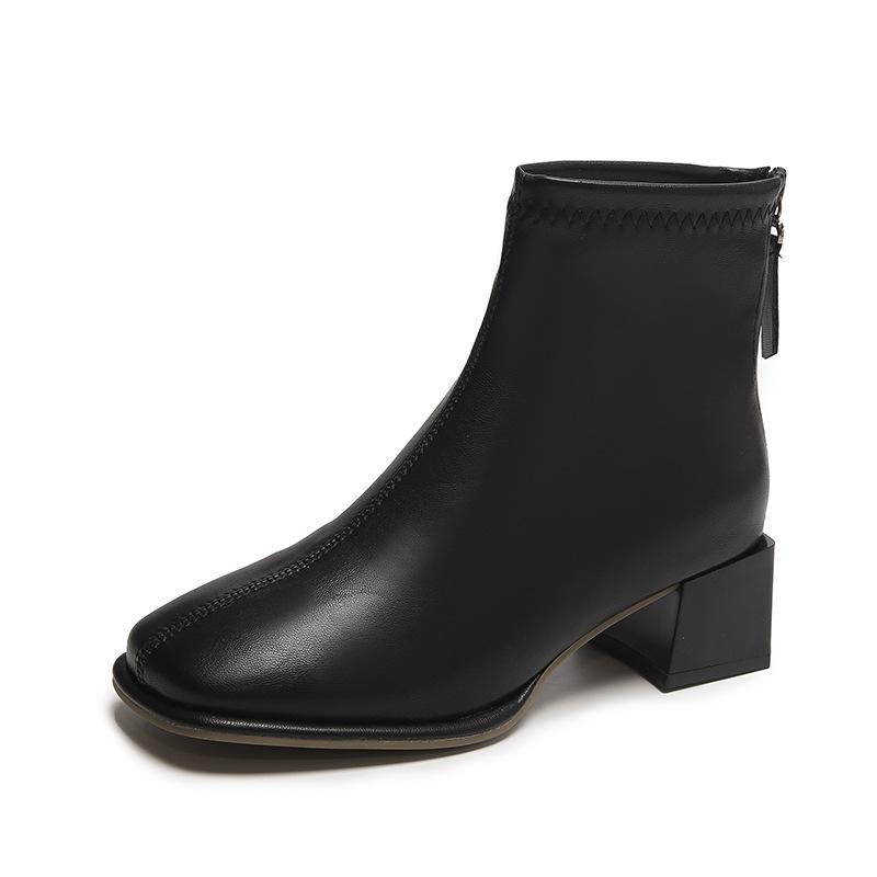 French High-heeled Short Boots Women's New White French Single Boots Thick-heeled Ankle Boots Thin Short Boots In Autumn and Winter 2025