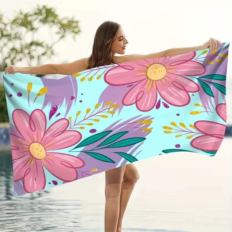 Boho Vibrant Hibiscus Print Beach Towel Tropical Hawaiian Flower Summer Beach Blanket Quick Dry Lightweight Absorbent Towel