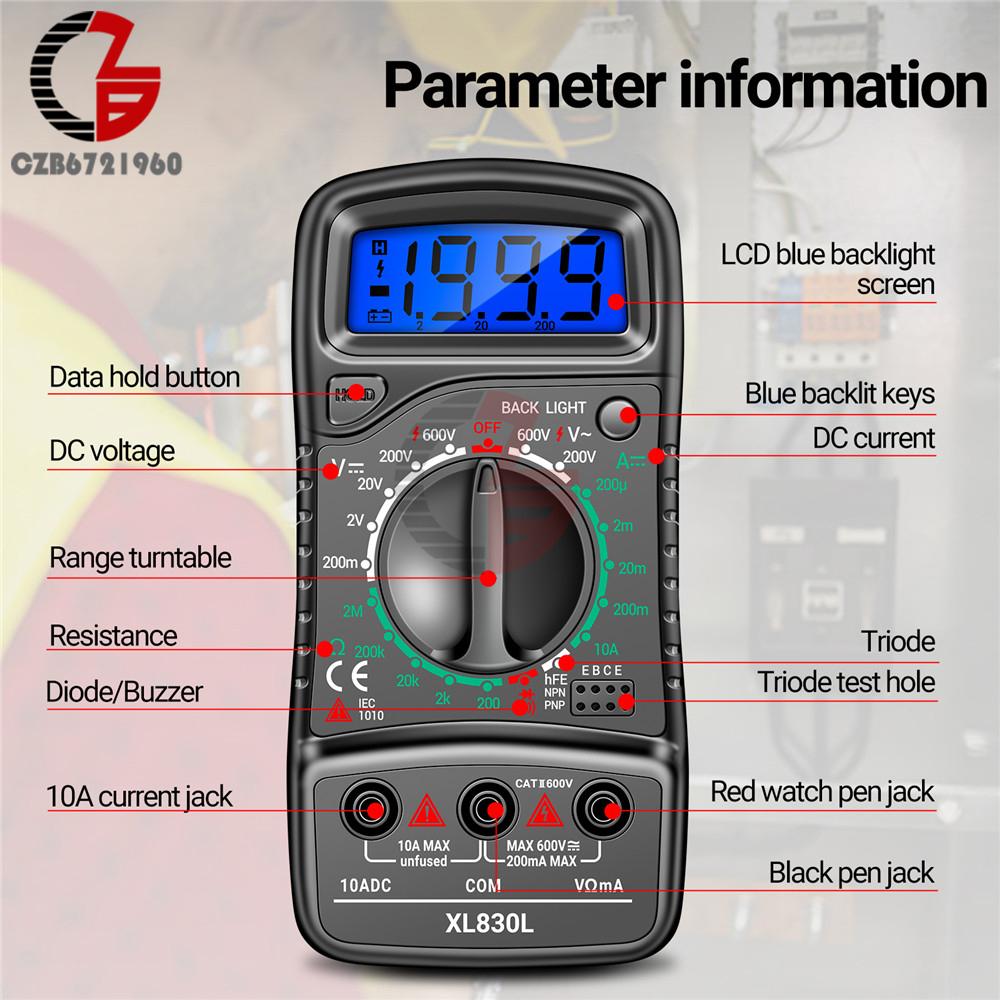 XL830L Digital Multimeter Esr Meter Testers Voltage Current Meter Automotive Electrical Transistor Peak Tester Capacitance Meter