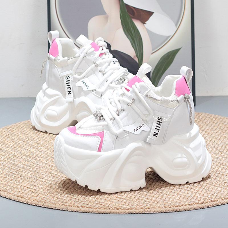 Fashion 12CM Genuine Leather Flats Lace Up Fashion Women Spring Autumn Platform Wedge Flats Shoes Chunky Sneaker Vulcanize