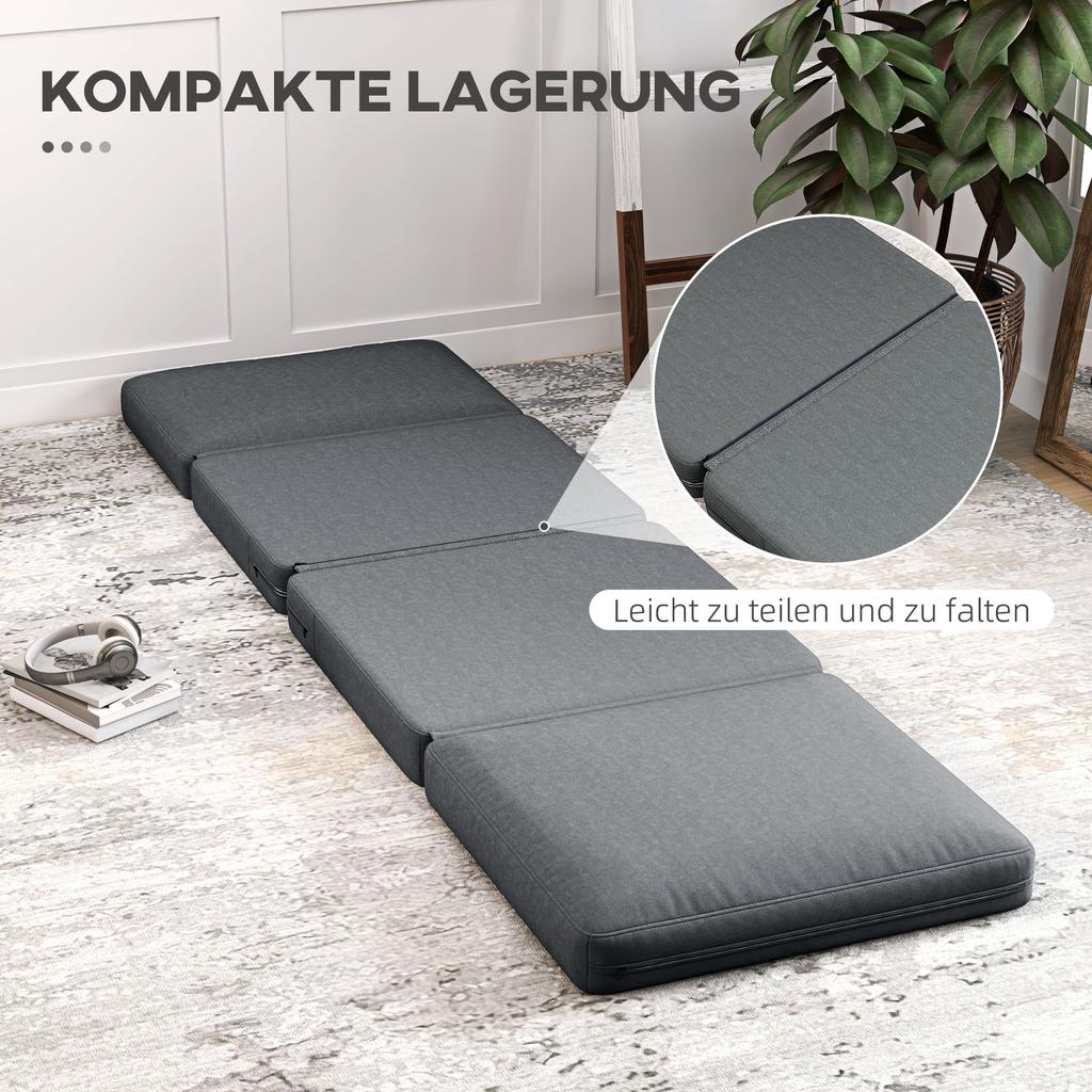 Foldable Floor Chair with Cushion, Convertible Padded Sofa, Living Room, Guest Room, Office, 75 X 268 X 18 Cm, Dark Grey