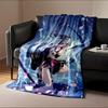 Samurai girl holding sword with cherry blossoms and magical aura. Flannel blanket for bedroom, living room, sofa, and nap sofas.