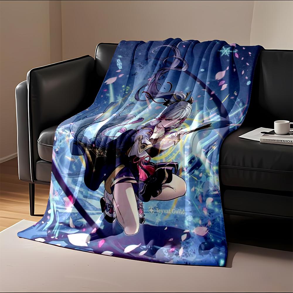 Samurai girl holding sword with cherry blossoms and magical aura. Flannel blanket for bedroom, living room, sofa, and nap sofas.