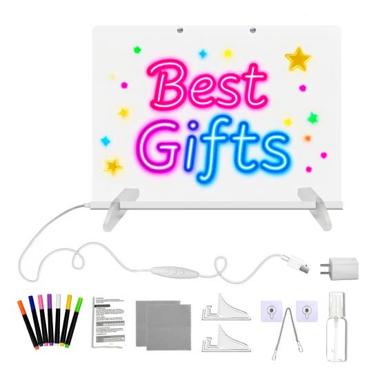 Kids LED Drawing Board with Stand Markers Wipe Cloth USB Charging Light-up Acrylic Dry Erase Board Office School Home Glow Doodle Note Board