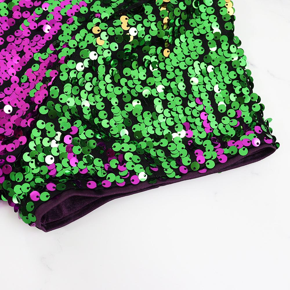 10542 European & American Gradient Sequin V-neck Backless Mini Party Dress