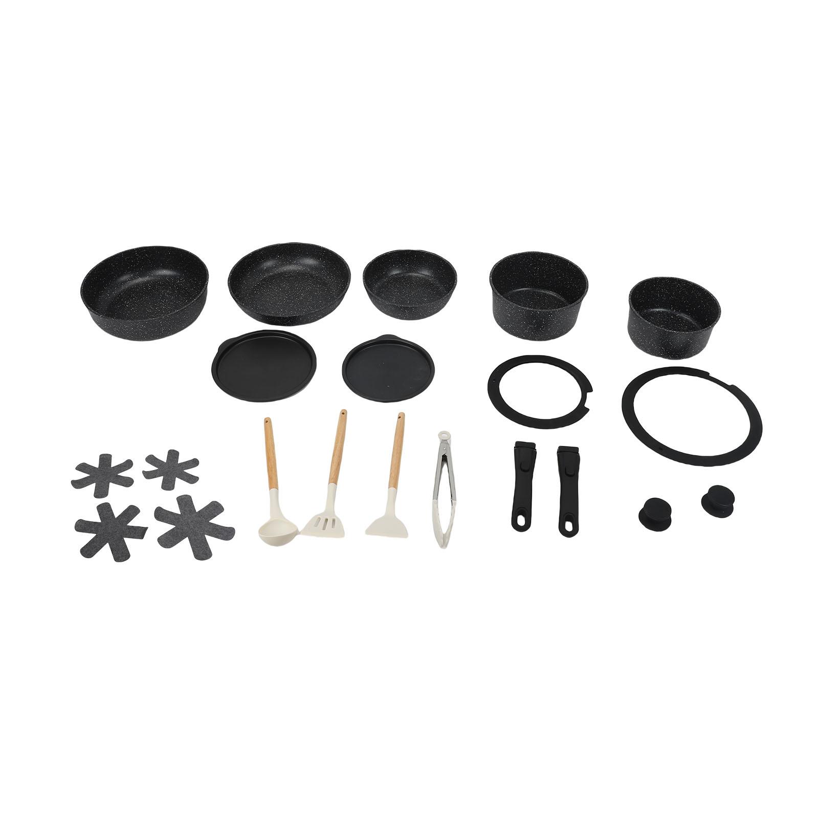 

19Pcs Non Stick Pots Pans Set Household Cookware with Detachable Handle Gas Stove Induction Cooker Safe