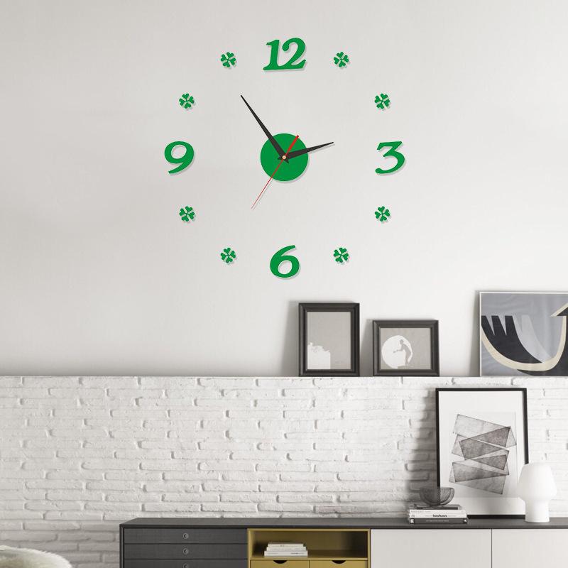 Creative Clock, Minimalist Living Room Mirror Wall Clock, Four Leaf Clover Wall Sticker, Home DIY Crafts Clock