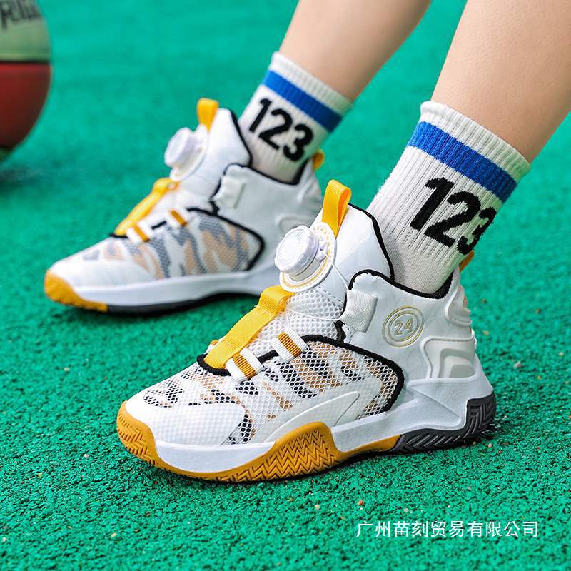 Youth basketball shoes spring and summer children's mesh classmates breathable rotating buckle sports shoes