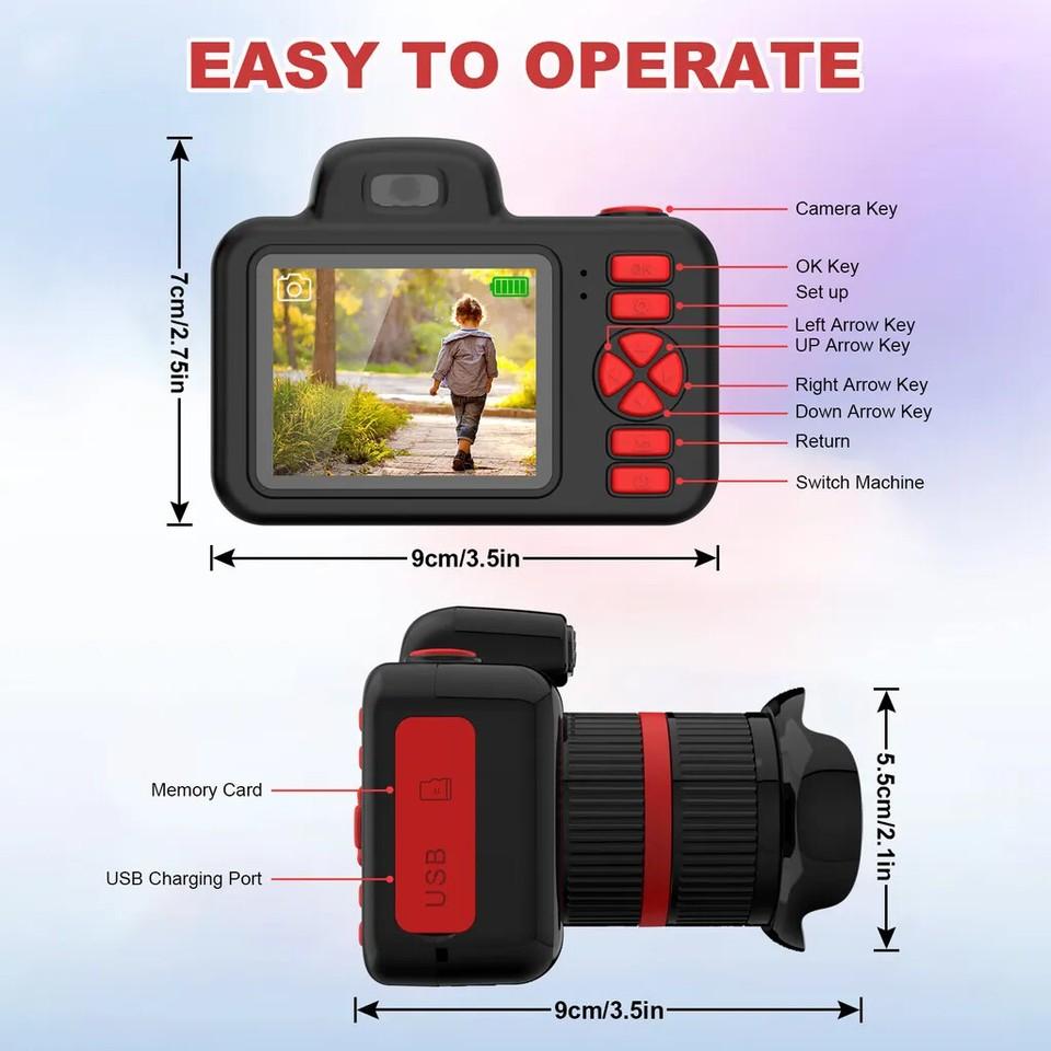 Kids Camera 24MP SLR Kids Camera with 360° Rotating Lens 1080P Video Camera