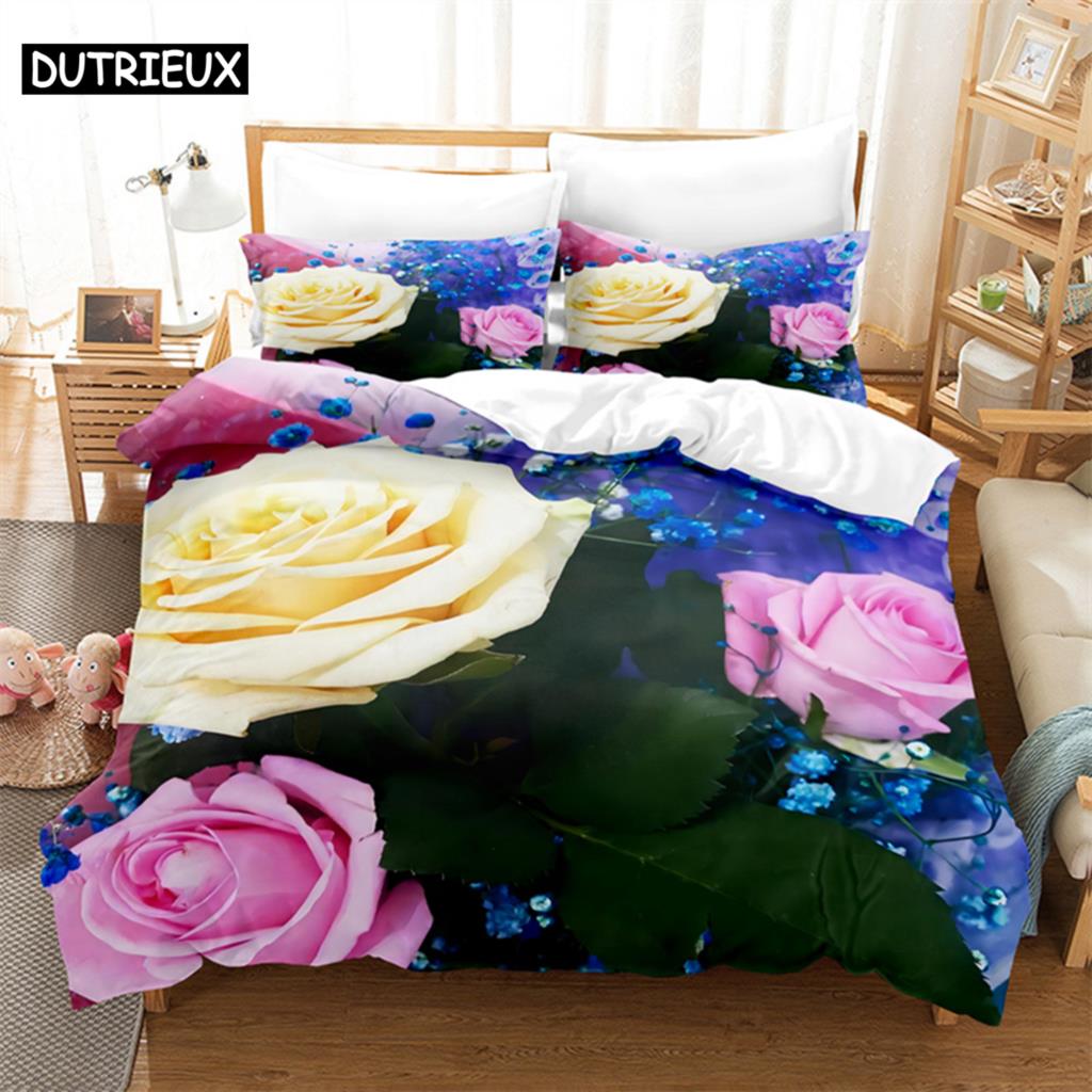 Luxury Rose Queen Bedding Set Duvet Cover Set Bedding Comforter Bedding Sets Bed Linen King Size Duvet Cover Bedding Set