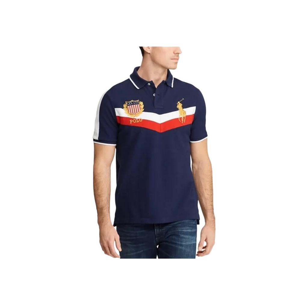 Polo Ralph Lauren SS24 Letter Logo Pattern Slim Fit Short Sleeve Polo Shirt Men Tops Blue 710746108-001