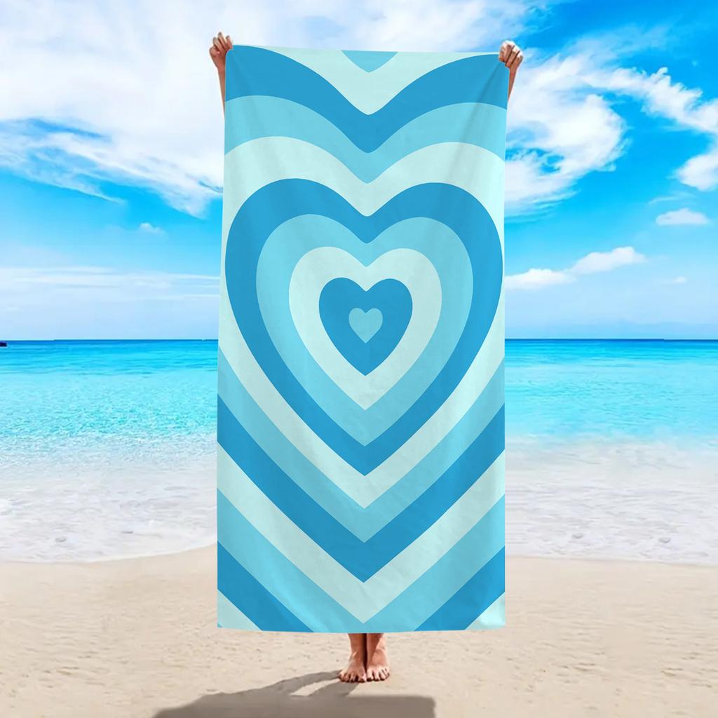 2D Printing Pink Heart Stripe Beach Towel Vintage Love Pattern Summer Vacation Swimming Pool Towel Soft Quick Dry Towel