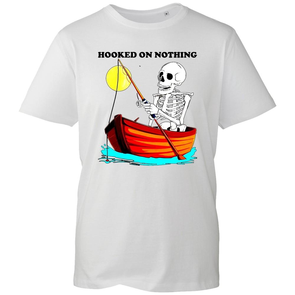 Funny Fishing Skeleton Unisexs Graphic Tee Hooked On Nothing Black Skull T Shirt S