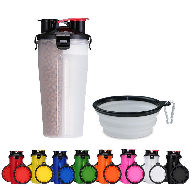 Tragbare Haustier-Futter- und Wasserflasche mit faltbarer Schüssel