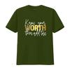 Streetwear Funny Know Your Worth Slogan Gold Print Casual T Shirt vintage Washed Soft Breathable Comfortable