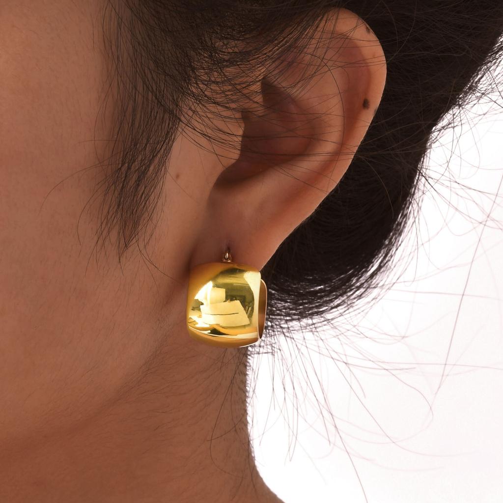 Chunky Geometric Hoop Earrings for Women, Circle Huggie Ear Jewelry, Stainless Steel Waterproof Earring Oorbellen Wholesale