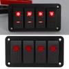 Rocker Switch Panel 4 Gang Red Prewired Rocker Switch with 2PCS Sticker for Automobile Ship 12V 20A 24V 10A