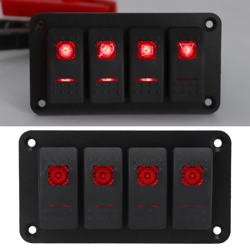 Rocker Switch Panel 4 Gang Red Prewired Rocker Switch with 2PCS Sticker for Automobile Ship 12V 20A 24V 10A
