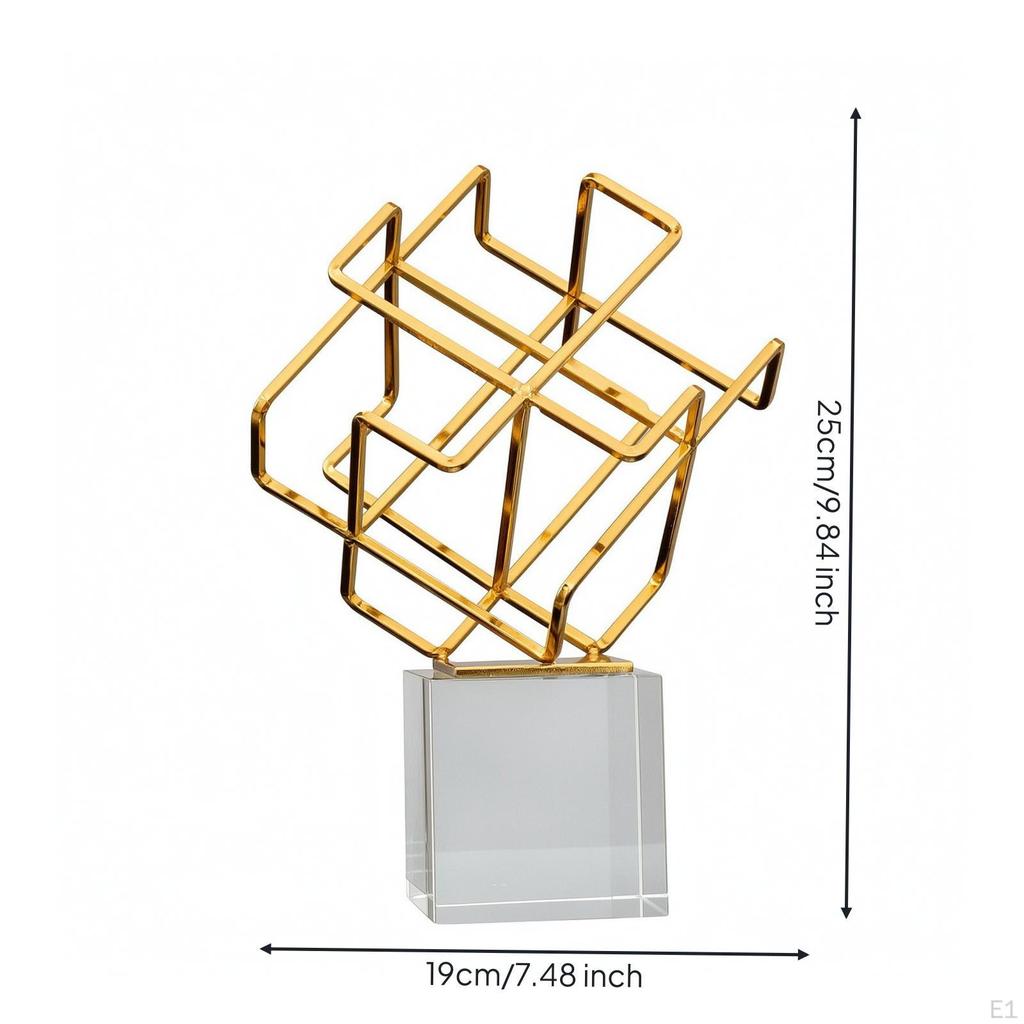 Wire-Frame Sculpture with Acrylic Base Sleek Abstract Metal for Office