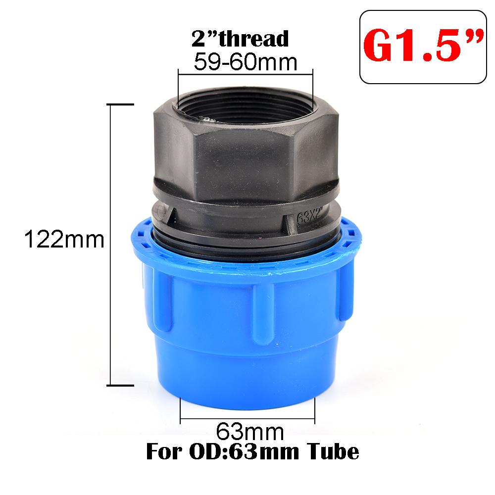 Plast PE Kranvatten Bevattningsvattenrör Snabbkoppling Ventil Invändig gänga till Rör 20mm 25mm 32mm 40mm 50mm 63mm