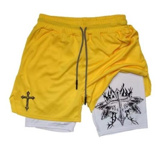 Muay Thai Kick Boxing MMA Shorts Cross Christian Camouflage God Men Women Unisex Double Layer Quick Dry Breathable Sport Gym Fitness Workout