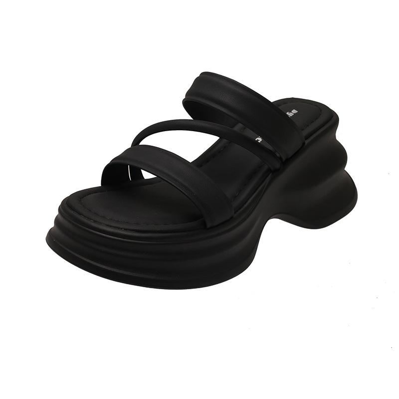 

Шлепанцы на толстой подошве и наклонном каблуке, женские, для невысоких, чтобы увеличить рост, новые летние модели с юбками, крутые шлепанцы для пляжа у моря 35 чёрный