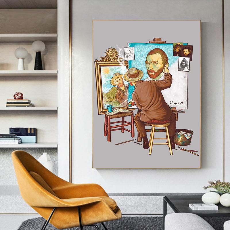 Retro Van Gogh Triple Self-Portrait Canvas Paintings Posters and Prints Wall Art Pictures for Living Room Decoration Cuadros