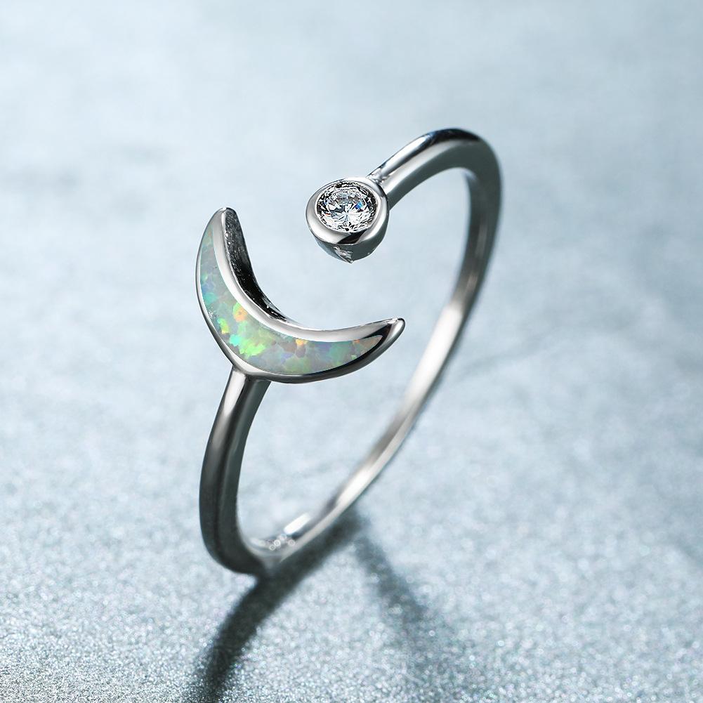 Minimalist Blue Imported Star Moon Open Ring Exquisite Small and Fashionable Jewelry