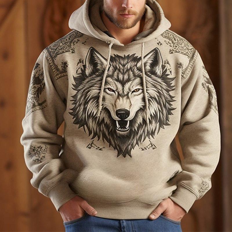 Villdyr Ulvemønster 3D Digitaltrykk Herre Mote Hettegenser