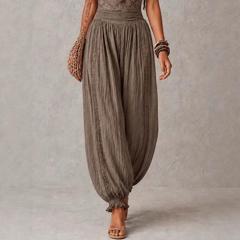 Tuta da Donna Boho in Pizzo con Spalline Sottili Senza Maniche Vita Alta Pantaloni a Harem Vintage Larga a Lanterna Tute Lunghe