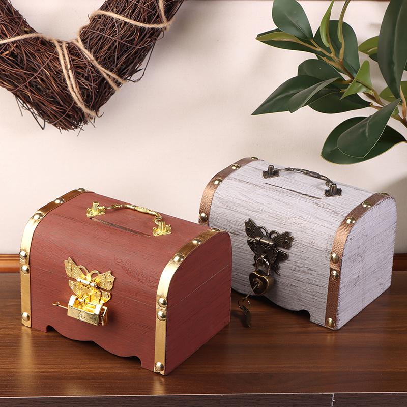 Treasure Chest With Lock Vintage Treasure Storage Box Piggy Bank Organizer Saving Box Case With Lock For Home Retro Decoration