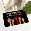 Everyone is Welcome Here Design Doormat, Inclusive Slogan Non-Slip Welcome Rug, Washable Decorative Mat for Home and Entryway