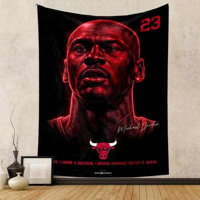 Red Neon Athlete Portrait with Number 23 Patterned Tapestry for Bedroom and Living Room Home Decor