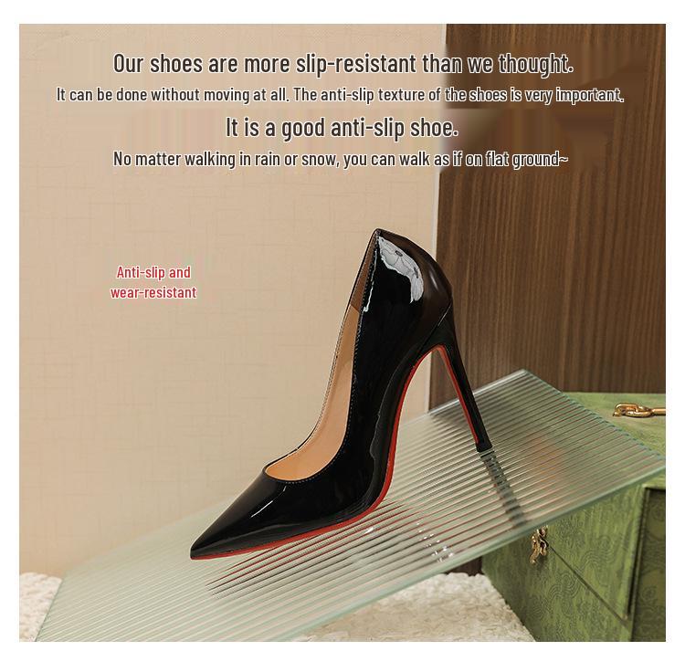 Nude Patent Leather Stiletto High Heels - 2025 Women’s Nightclub Style with Red Bottoms and Pointed Toes