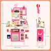 Pretend Play Kitchen Set With Realistic Lights And Sounds 104PCS Toy Kitchen Accessories For Boys And Girls Pink