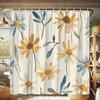 1pc Daisies Slender Leaves Seamless Shower Curtain - Soft Airy Floral Light Cream Polyester,Washable & Fashionable Home Decor