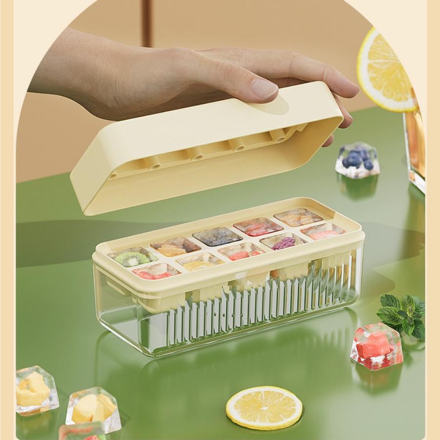 Grid-pressing 10-grid ice cube mold soft silicone food-grade household large-capacity ice cube box water injection ice making.