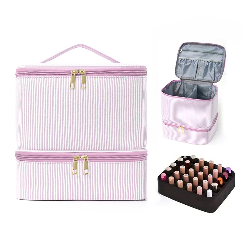 Portable Handheld Double-Layer Large-Capacity Nail Polish Storage Makeup Bag with Elevated Double Zipper