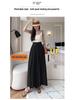 Women's Summer 2024 High-Waist Drape Pants Skirt - Ice Silk & Cotton-Linen Blend with Elastic Waist and Straps