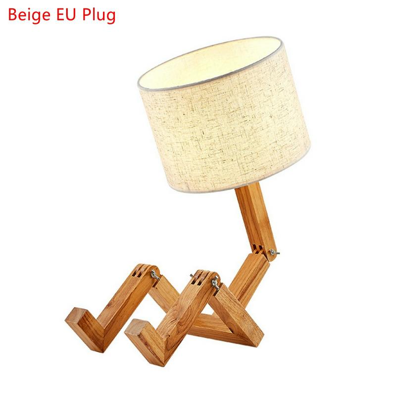 Moderne Stoffkunst Holz Schreibtisch Tischlampe Roboterform Holz Tischlampe Dekor Leuchten Wohnzimmer Arbeitszimmer Schlafzimmer Nachtlicht