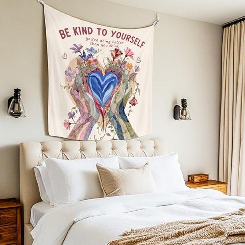 Gentle Treatment Self Love Flower Tapestry, Self Love Healing Slogan Wall Hanging, Bedroom Dormitory Decor