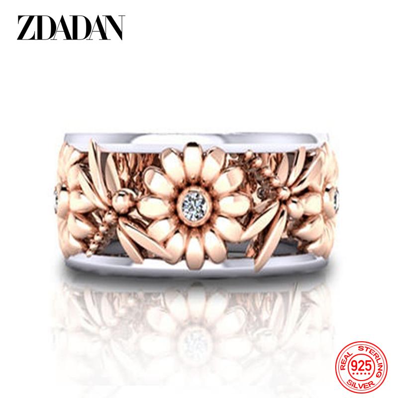 925 Sterling Silver Sunflower Crystal Ring for Women Fashion Rings Jewelry Accessories