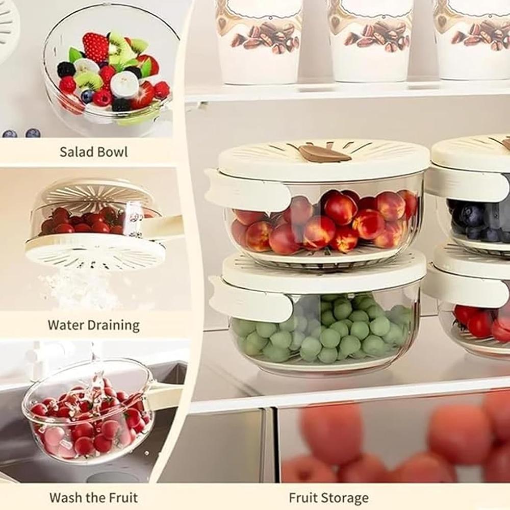 Foldable Colander with Lockable Lid and Portable Handle for Kitchen and Fridge
