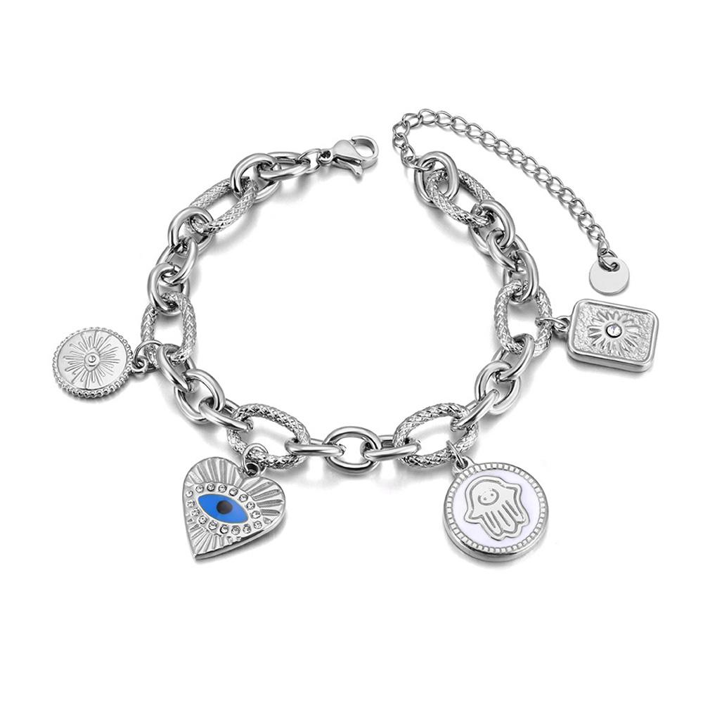Bracciale con Charm Spirituale Lokaer Color Oro Acciaio Inossidabile Catena con Sole Occhio Maligno e Mano di Fatima per Donne Gioielli Protettivi B25057